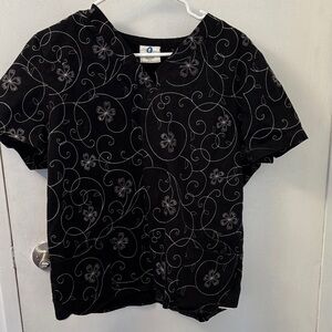 Smart Scrubs Black Top with White Stitching
